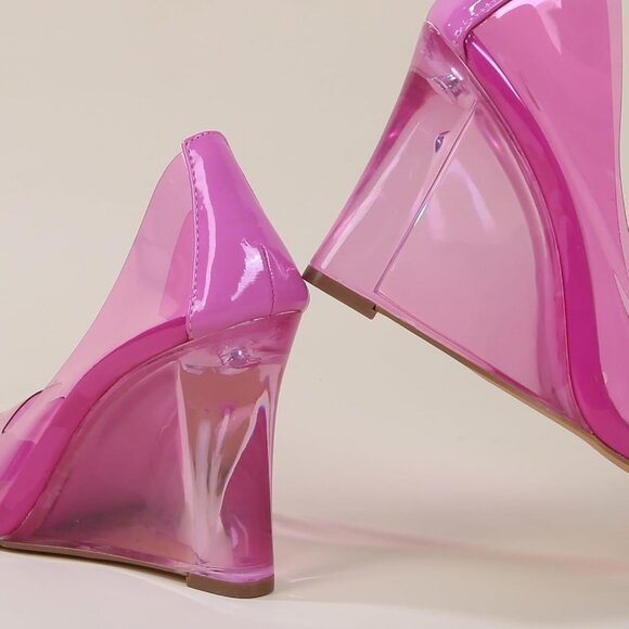 Clare Women's Glass Slipper Pointed Toe Heels Fuchsia Pink Elegant Fashion - Picture 4 of 5